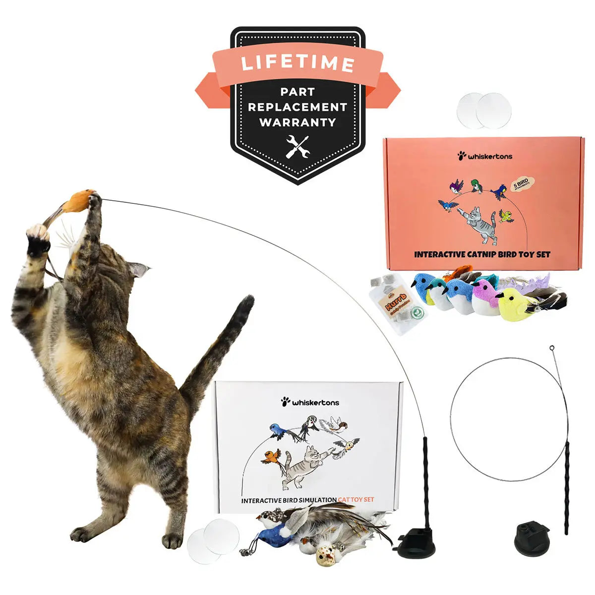 Whiskertons Interactive Bird Simulation Cat Toy Set | Interactive Cat Toy | Realistic Bird Impression