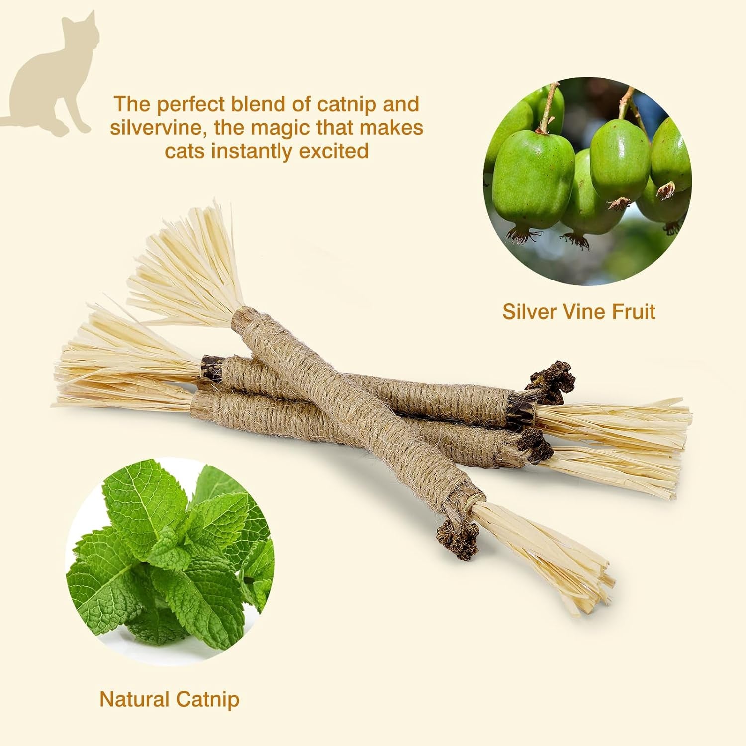 8-Pack Silvervine Chew Sticks for Cats - Edible Matatabi Dental Chew Toys for Indoor Cats