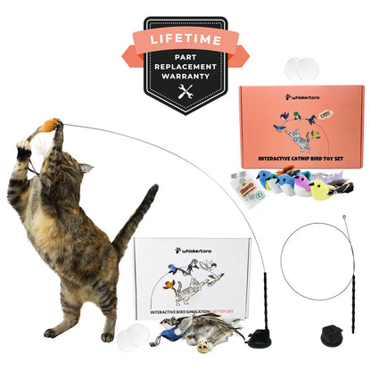 Whiskertons Interactive Bird Simulation Cat Toy Set | Interactive Cat Toy | Realistic Bird Impression