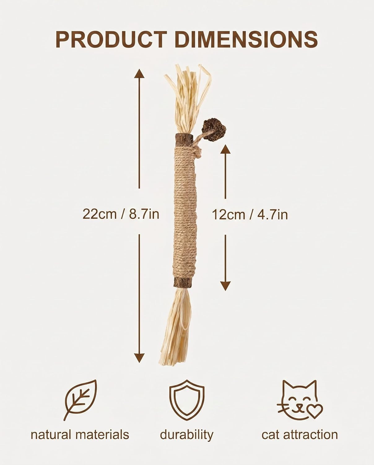 Silvervine Sticks Cat Toys 6 Pack Natural Matatabi Dental Chew Sticks with Raffia for Cats and Kittens Indoor Play and Teeth Cleaning