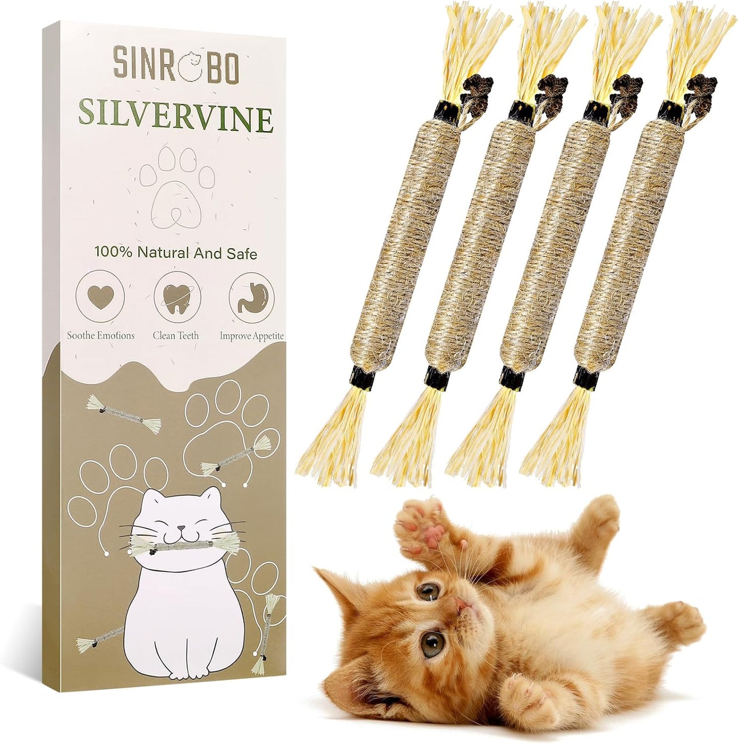8-Pack Silvervine Chew Sticks for Cats - Edible Matatabi Dental Chew Toys for Indoor Cats