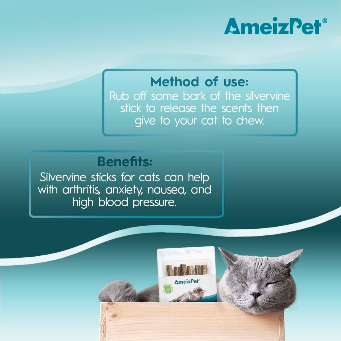 Natural Matatabi Catnip Chew Sticks for Dental Care - Silvervine Teeth Cleaning for Cats (6 Pieces)