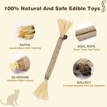 8-Pack Silvervine Chew Sticks for Cats - Edible Matatabi Dental Chew Toys for Indoor Cats